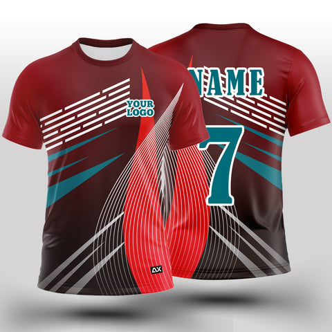 Customized The Unmatched Jersey for Conquering the Court "Maroon, Red, Blue and White Strips Cricket Jersey" - Performance Edition