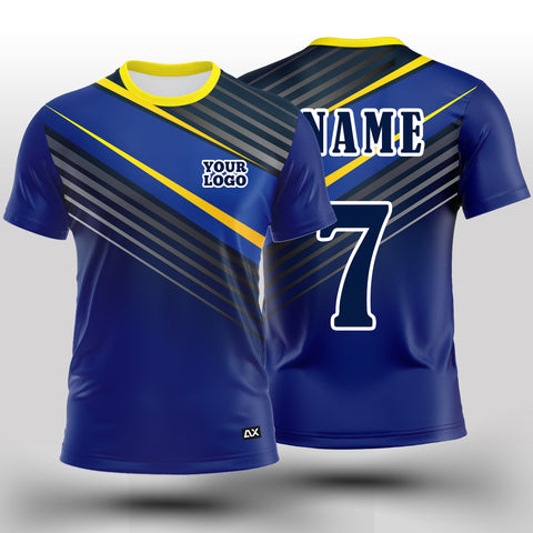 Customized The Stellar Jersey for Dominating the Universe "Royal Blue, Yellow, Grey and Black Strips Cricket Jersey'' - Performance Edition