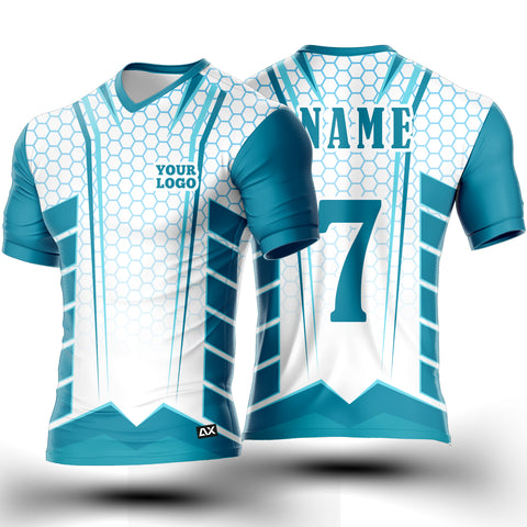 Customized Active Wear Cricket Jersey for Men - White Turquoise Abstract Design - Performance Edition