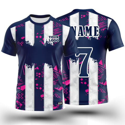 Customized Our Bold and Maximum Technical Skills for High "Royal Blue, Pink, White and Grey Strips Football Sports Jersey"- Performance Edition