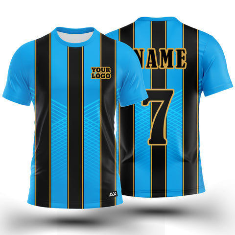 Customized The Durable Authentic and High-Performance "Sky Blue, White, Yellow and Black Strips Football Sports Jersey" - Performance Edition