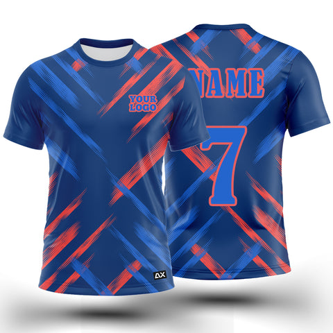 Customized The Strikes with Power and Fights for the Winning "Orange, Blue and Royal Blue Strips Football Sports Jersey" - Performance Edition