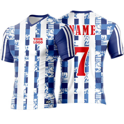 Customized Active Wear Football Jersey for Men -  Steel Blue with White strips Abstract Design - Performance Edition