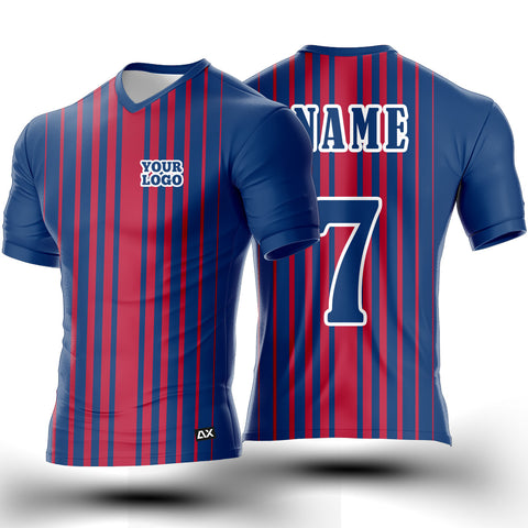 Customized Active Wear Football Jersey for Men -  Steel Blue with Red strips Abstract Design - Performance Edition