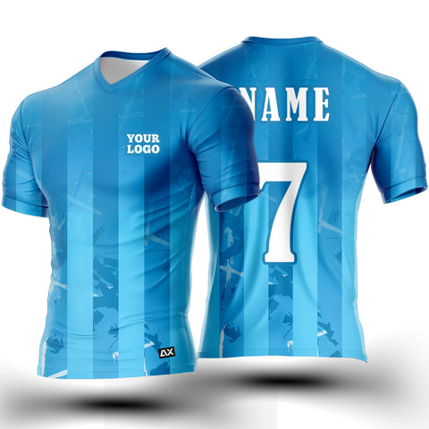 Customized The Power of Teamwork Taking on the World "Sky Blue with Blue Strips Football Sports Jersey" - Performance Edition