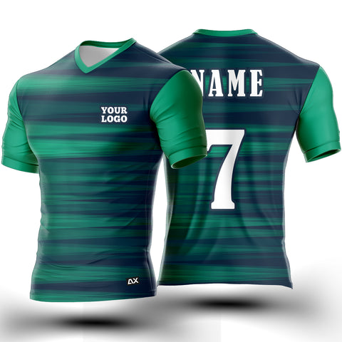 Customized Embodying the Ultimate Spirit of the Game "Green with Royal Blue Strips Football Sports Jersey" - Performance Edition