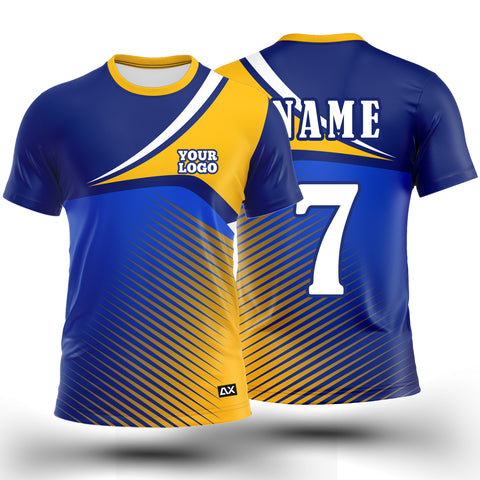 Customized The Mighty Warriors of Victory and Glory "Royal Blue, Yellow and White Strips Kabaddi Sports Jersey" - Performance Edition