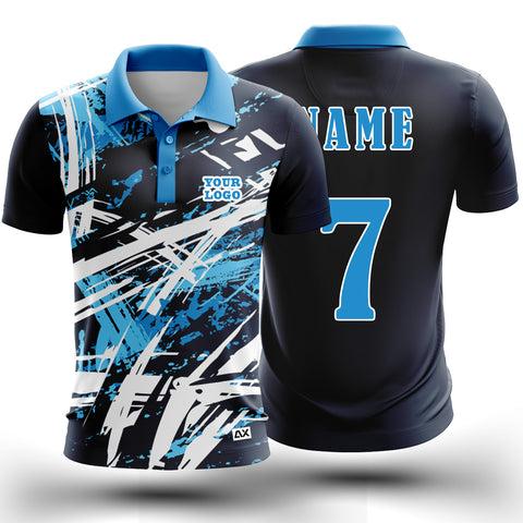 Customized Unbeatable Comfort Force Jersey for Men's "Black with Blue and White Stripted Sports Jersey" - Performance Edition