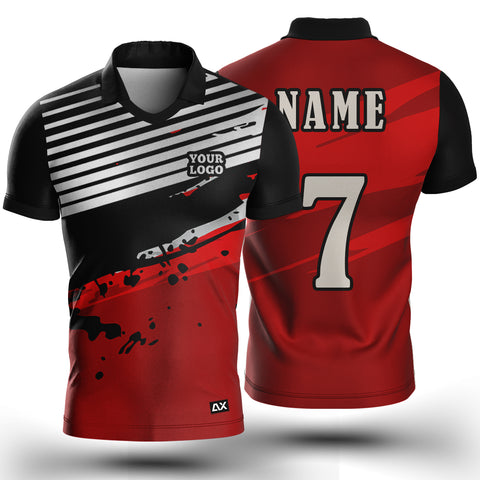 Customized Active Wear Jersey for Men - Red, Black & White Stripes Abstract Design - Performance Edition