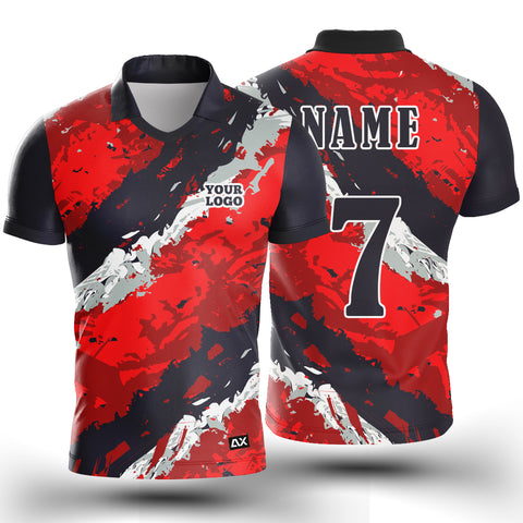 Customized Athletic and Dynamic ''Red, Black, and White Striped Sports Jersey'' - Performance Focus