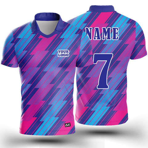 Customized Bespoke Pattern with Dynamic Force '' Navy Blue with Pink and Blue Strips Sports Jerseys '' - Crafted for Performance and Style