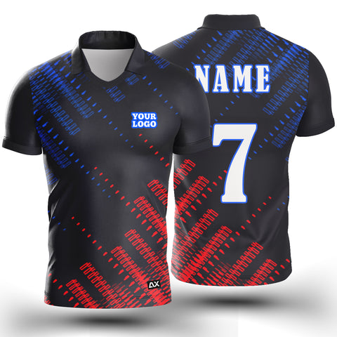 Customized Elevate Premium with Top-Quality Power Play ''Black and Red with Blue Strips Sports Jersey'' - Performance Edition