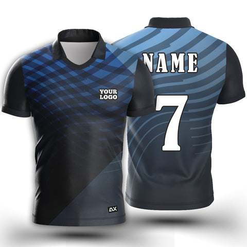 Customized Experience Maximum Comfort and Durability Athletic "Black with Blue and Grey Strips Sports Jersey" - Performance Edition