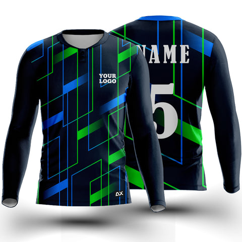 Customized Go the Extra Mile with Intense Playmaker "Dark Blue with Green and Blue Strips Sports Jerseys" – Performance Edition