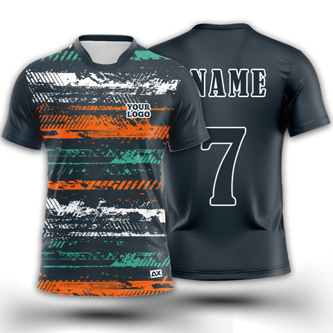 Customized Speed Demon and Peak Forces "Dark Grey with Orange, Green and White Vertical Strips Jersey" - Performance Edition