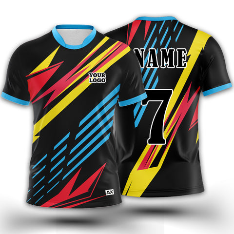 Customized Striking a Winning Style with Distinctively "Blue, Red, Yellow with Black Sports Jersey" - Performance Edition