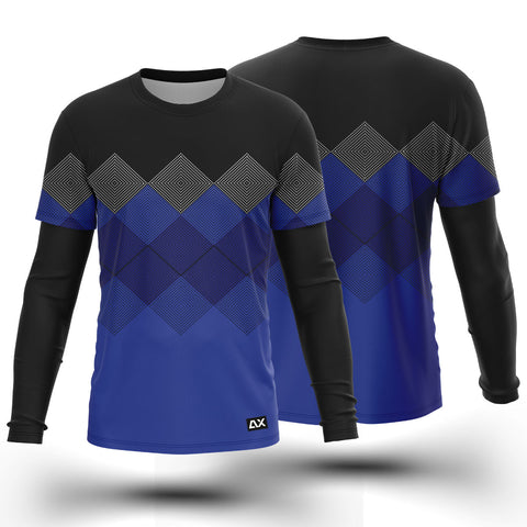 Customized Revolutionizing the Diamond Step Up in Style "Black with Multiple Blue and Grey Iconic Sports Jersey" - Performance Edition