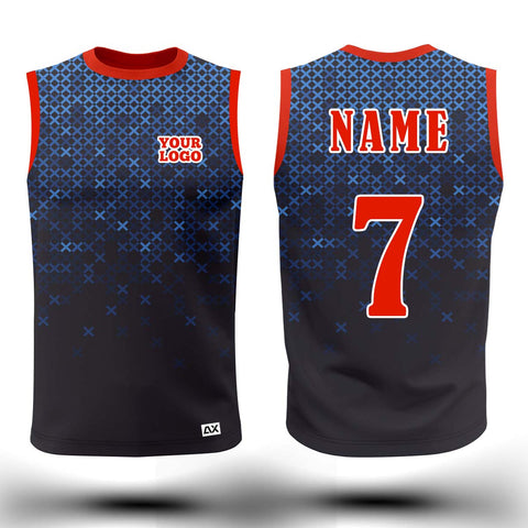 Customized Sports Wear Sleeveless Jersey for Men - Blue Crosses Abstract Design - Performance Edition