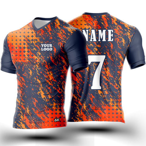 Customized Sports Wear V-neck Half Sleeves T-shirt for Men - Blue & Orange Abstract Design - Performance Edition