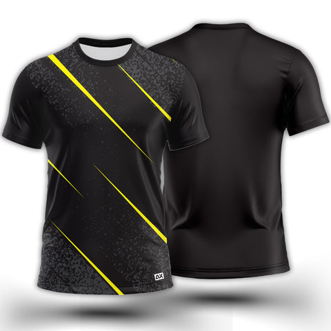 Active Wear Runner Jersey for Men - jersey Plain black with yellow lines Abstract Design - Performance Edition.