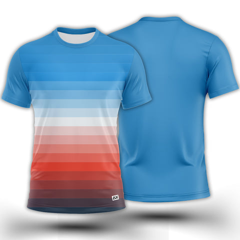 Active Wear Runner Jersey for Men - jersey crisp Sky blue with white and red shades Abstract Design - Performance Edition.