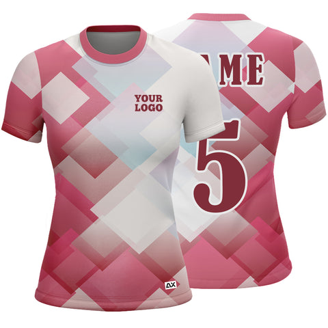 Customized Sports Wear Half Sleeves Jersey for Women - Pink & White Abstract Design - Performance Edition