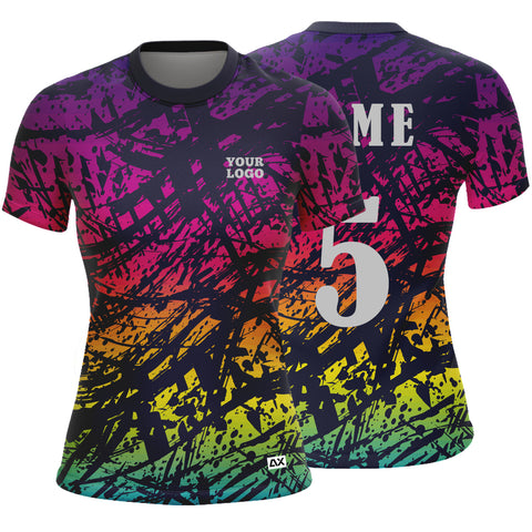 Customized Sports Wear Half Sleeves Jersey for Women - Multicolor Neon Shades Abstract Design - Performance Edition