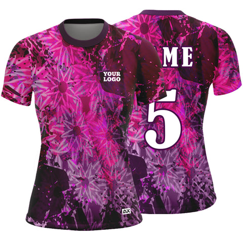 Customized Sports Wear Half Sleeves Jersey for Women - Magenta Abstract Design - Performance Edition