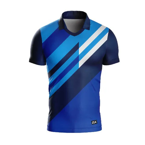 Customized The Elite Bodybuilding with Flexing for the Win "Royal Blue, White, Sky Blue and Black Strips Cricket Sports Jersey" - Performance Edition