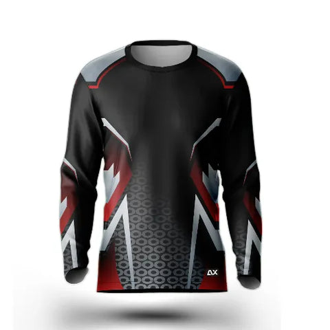 Customized Evidenced by this Impressive Sports Men's Wear "Black, Red, White and Grey Strips Riding Sports Jersey" - Performance Edition